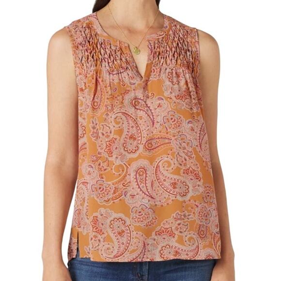 Daniel Rainn (S) Carin Smocked Bib Blouse - Stitch Fix Split Neck Sleeveless Top - Picture 9 of 12